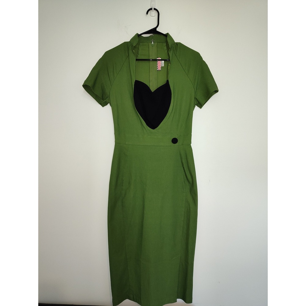 Pinup Couture Erin Dress Green Black Heart Wiggle Pencil Retro Rockabilly Large